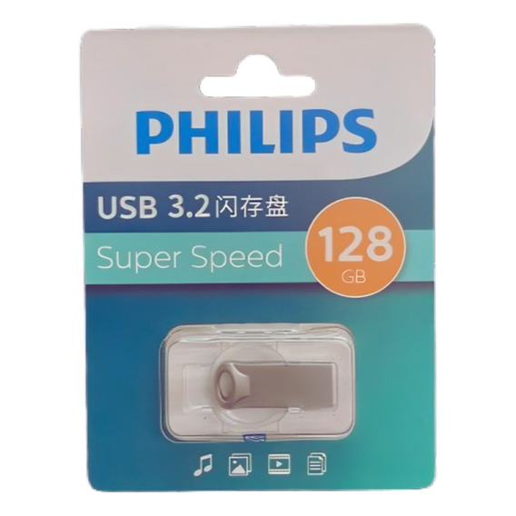 Memoria Usb 3.2 De 128 Gb Flash Alta Velocidad Metal Philips Color Gris
