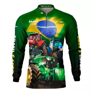 Camisa Agro Fazenda Brk Trator Brasil É Agro Verde Com Uv50+