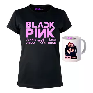 Polera Black Pink Names Black Letras Rosas + Tazón Grafimax