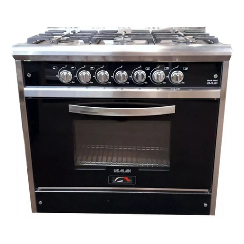 Cocina Usman Black Night 900 a gas 6 hornallas  acero inoxidable puerta con visor