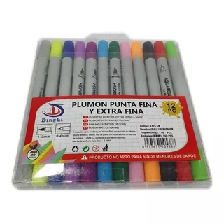Plumón - Marcador 12 Colores Punta Pincel Y Fina Doble Punta