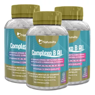 Kit 3 Complexo B 360cáps B1 B2 B3 B5 B6 B7 B9 B12 Vit Ativas