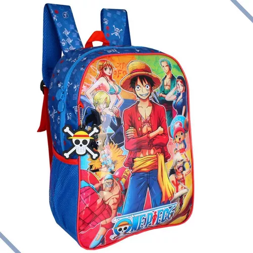 Kit mochila e estojo grande padrão escolar one piece rei dos