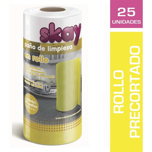 Paño Limpieza Multiuso Rollo X 25 U Super Absorción Duradero Color Amarillo