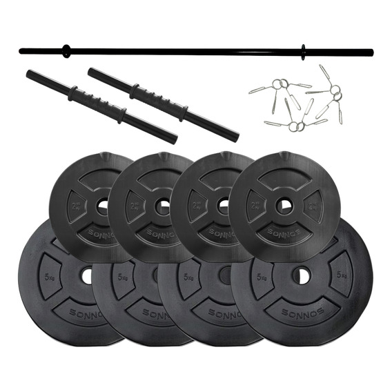 Kit30Sim Sonnos Barra Mancuernas y 30 Kg Disco Pesas Color Negro