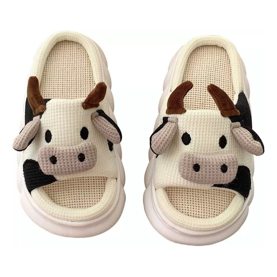 Pantuflas De Vaca Para Mujer Suaves Cómodas Lino Mudas