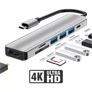 Hub Cabo Adaptador Multiportas Usb-c 7 Em 1 Hdmi 4k Usb 3.0