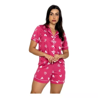 Pijama Short Doll Americano Estampado Blogueirinha Verão