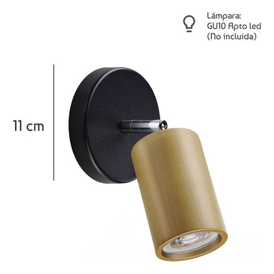 Aplique 1 Luz Bois Madera Apto Led Gu10 Cabezal Movil 