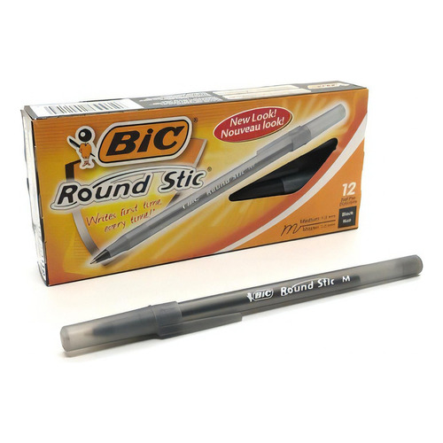 Boligrafo Bic Round Stick Punto Medio 1.0 Mm 12 Piezas Black Color de la tinta Negro Color del exterior Negro