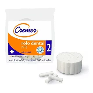 Algodão Rolete Dental Nr 2 Cremer Kit C/ 10 Pacotes(1000 Un)