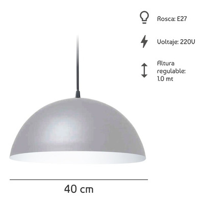 Colgante Media Esfera 40cm Color Ideal Cocina Apto Led Fz Sf