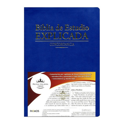 Biblia De Estudio Explicada Piel, Azul Rvr60