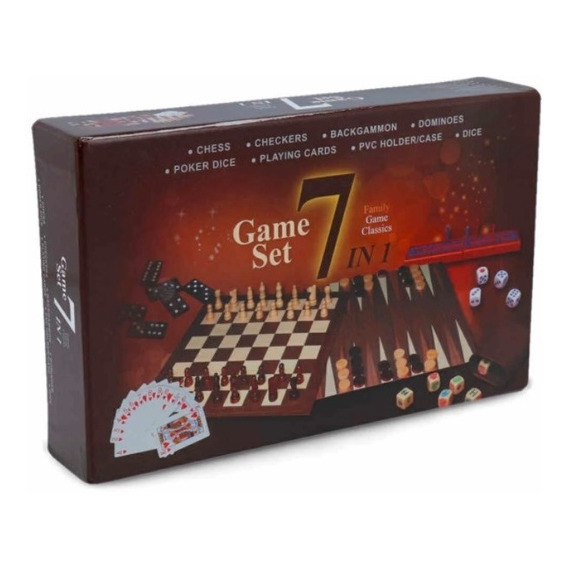 Juego De Mesa 7 En 1 Ajedrez Damas Backgammon Domino Crib 