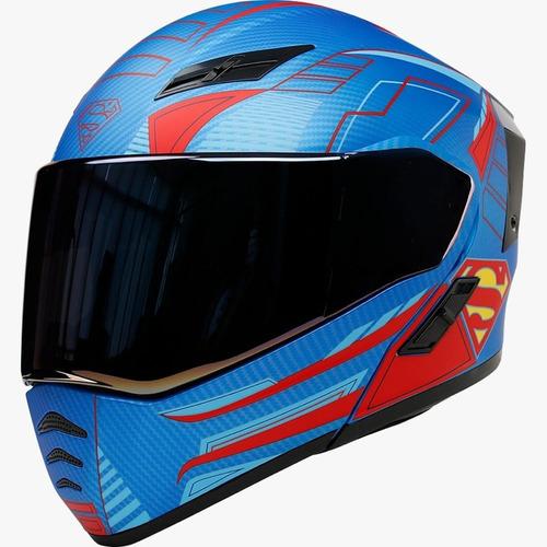Casco Superman Abatible Moto Kov Estelar Dc Comics Con Led Color Azul Tamaño del casco 2X (63-64cm)