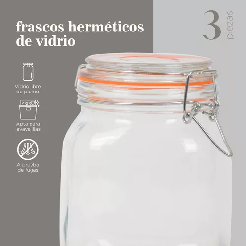 Juego 3 tarros cristal clip 500 ml, 1 L y 1,5 L