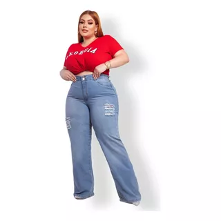 Calça Wideleg Jeans Pantalona Plus Size 44 Ao 62