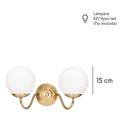 Aplique Joha Elyn 2 Luces Dorado Globo Opal Apto Led E27