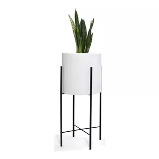 Maceta Blanca Moderna Con Base Metal 60 Cm Negra Int/ext.