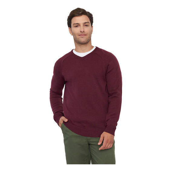 Sweater Hombre Grueso V-neck Burdeo Corona