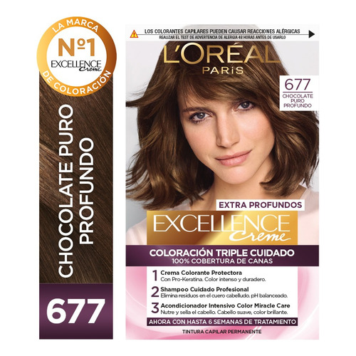 Kit De Coloración Excellence Creme L'oréal Paris Tono 677 Chocolate Puro profundo