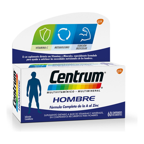 Centrum Hombre Multivitamínico Multimineral Suplemento 60c Sabor S/Sabor