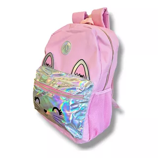 Mochila Escolar Nena Gatito Primaria Secundaria Impermable Color Rosa Gatito Diseño De La Tela Liso