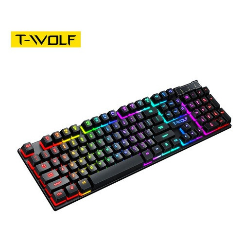 Teclado gamer T-Wolf T20 QWERTY español latinoamérica color negro con luz RGB