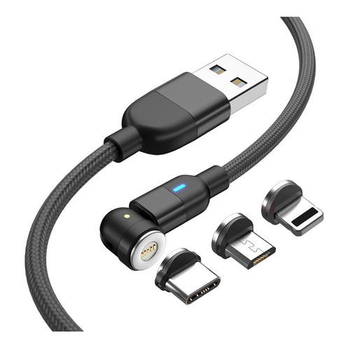 Cable Usb 3en1 Magnético Carga Rápida+ Datos+ Giratorio540° Color Negro 2M