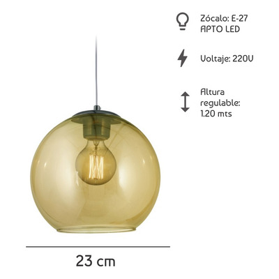 Lampara Colgante Esfera L Ambar Diseño Apto Led E27