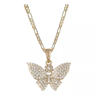 Collar Dije Mariposa Oro Laminado 18k Cristal Cadena Mujer