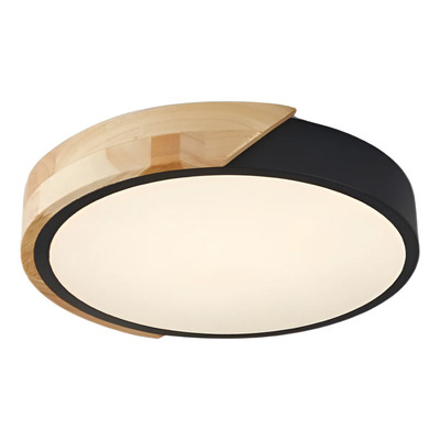 Plafon Led Andy 18w Negro Madera Deco Moderno 30cm Vig