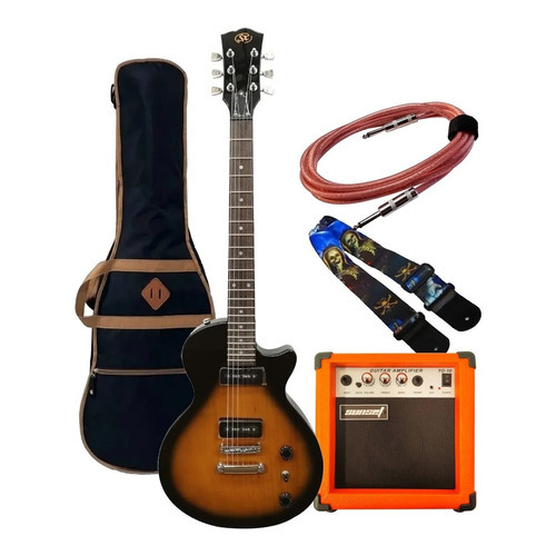 Guitarra Electrica Les Paul Ee3j + Ampli 10wts C/ Accesorios Color Marrón Material Del Diapasón Palo De Rosa Orientación De La Mano Diestro