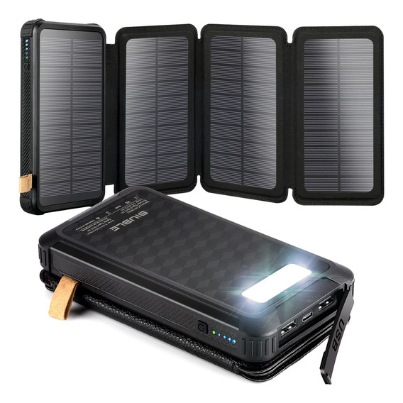 Power Bank Solar Portátil 30000mah Batería 4 Páneles Solares