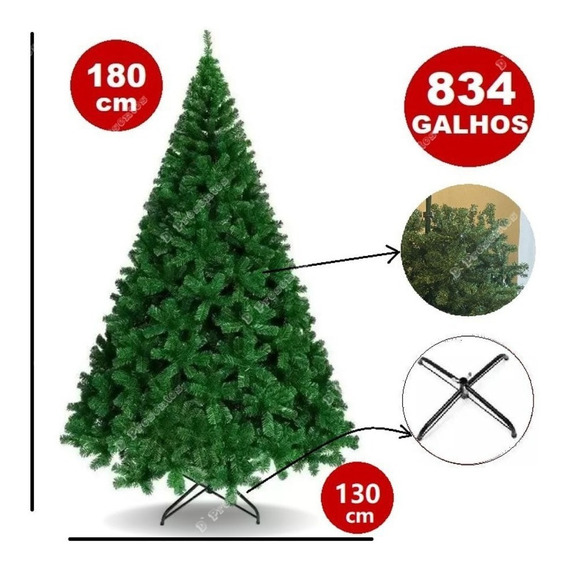 Árvore De Natal Verde Luxo 1,80m C/834 Galhos | Parcelamento sem juros