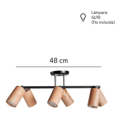 Plafon Sistema 6 Luces Negro Madera Frances Apto Led Gu10