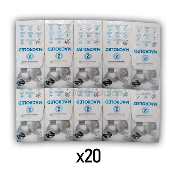 Pack X20 Lampara Led Dicro 7w Pvc Gu10 Luz Neutra Macroled