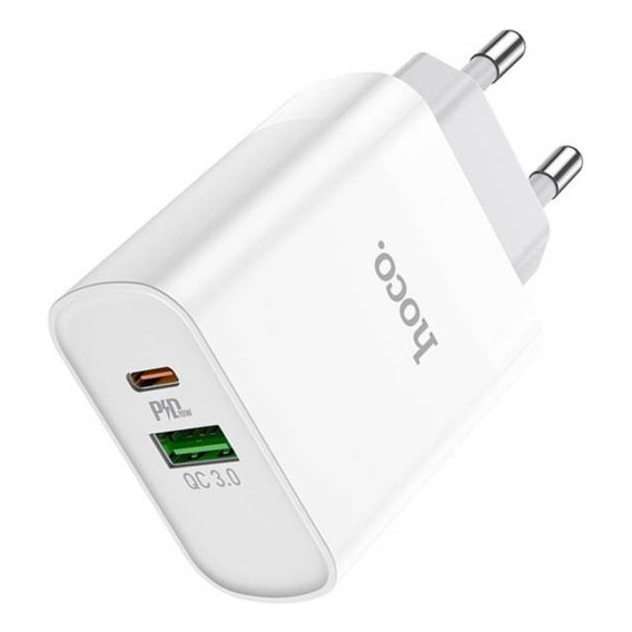 Adaptador Cargador Dual Hoco C80a Pd20w Usb Y Tipo-c Blanco