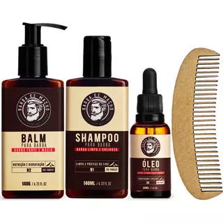 Kit Para Barba Shampoo Balm Oleo Pente Curvo Barba De Macho