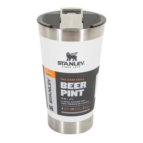 Vaso térmico para cerveza Stanley Pint de acero inoxidable con abridor, 473 ml, color blanco liso