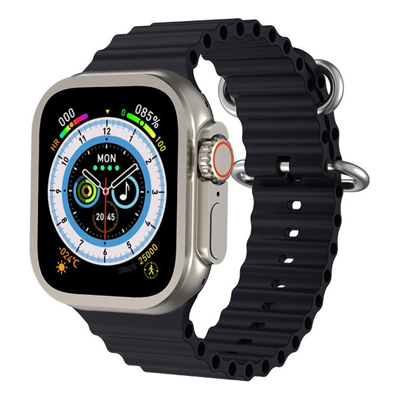 Smartwatch Iwo 16 Original: Ultra 8 NFC Infinity Screen, 49 mm, carcasa de 49 mm, color plata, pulsera, color negro