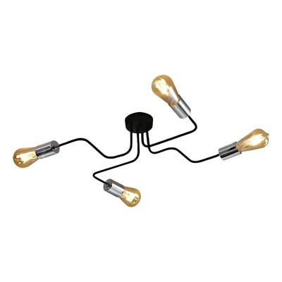 Araña 4 Luces Brazos Vintage Negro Con Cromo Apto Led Fz
