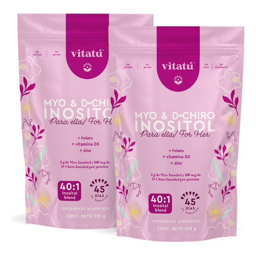 Vitatú Suplemento Alimenticio en polvo Vitatu Myo & D-chiro Inositol en paquete de 225g 2 Pack
