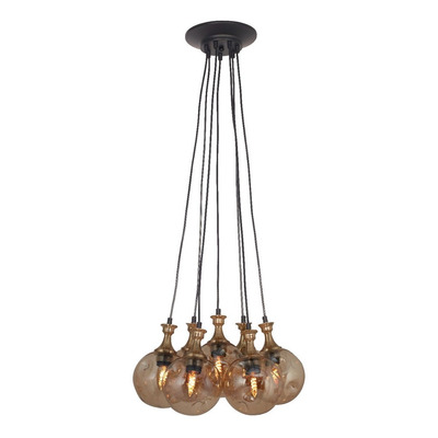 Colgante Luca 7 Luces Dorado Ambar Deco Diseño Moderno Lk