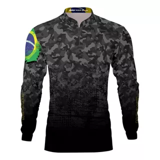 Camisa Blusa De Pesca Brk Brasil Camuflada Preto Com Uv50 +