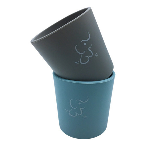 Set De 2 Vasos Entrenadores Papu Baby De Silicón Para Niños Color Azul claro/Gris