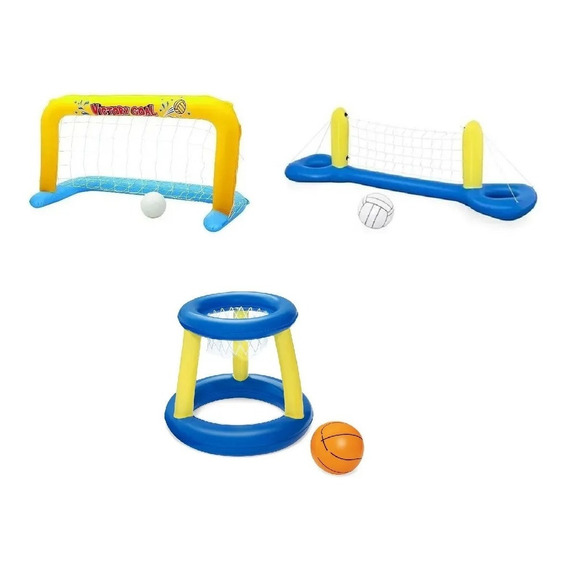 Combo Inflables Red Voley Arco Y Basket Piletas Agua Juguete