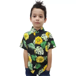Camisa Estampada Floral Infantil Manga Curta Viscose