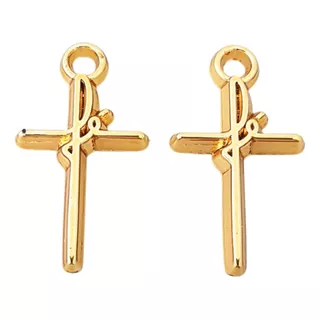 10 Mini Crucifixos Fé Para Montagem De Terços E Dezenas Ouro