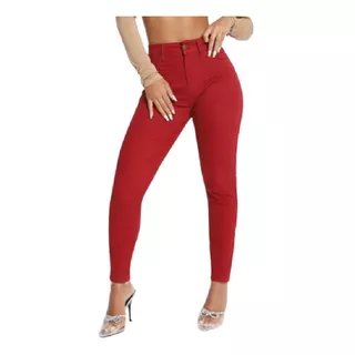 Calça Skinny Jeans Vermelha Feminina Biotipo Cintura Alta